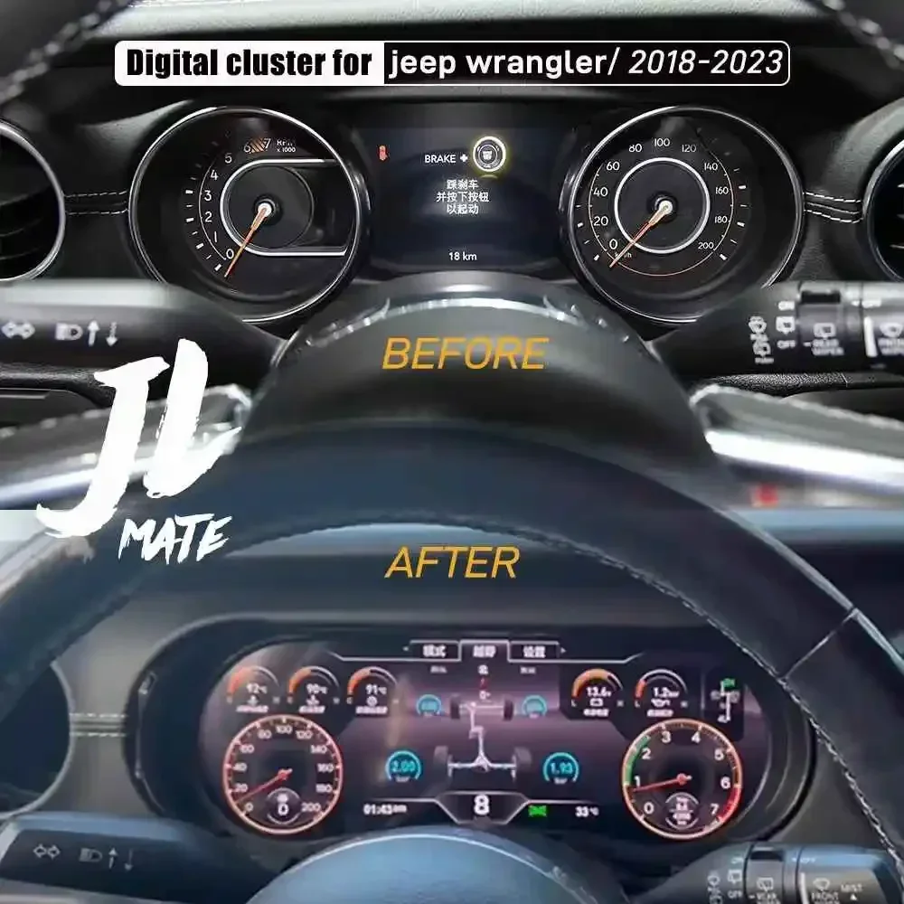 New Design For Jeep Wrangler 2018+ Car Digital Cluster Virtual Cockpit Dashboard Entertainment Instrument Speed Meter Screen