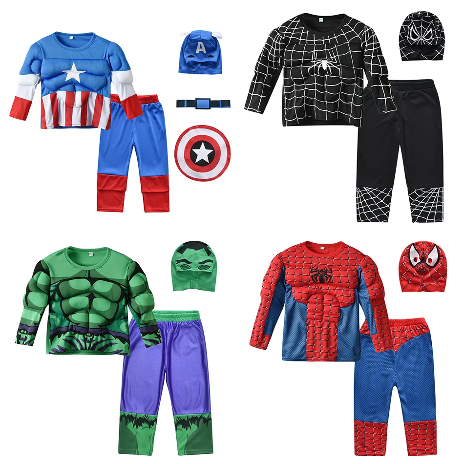 Marvel héroico Cosplay Spider Man Hulk Capitán América niños conjuntos de disfraces de Halloween niños juego de rol ropa de cumpleaños de superhéroe