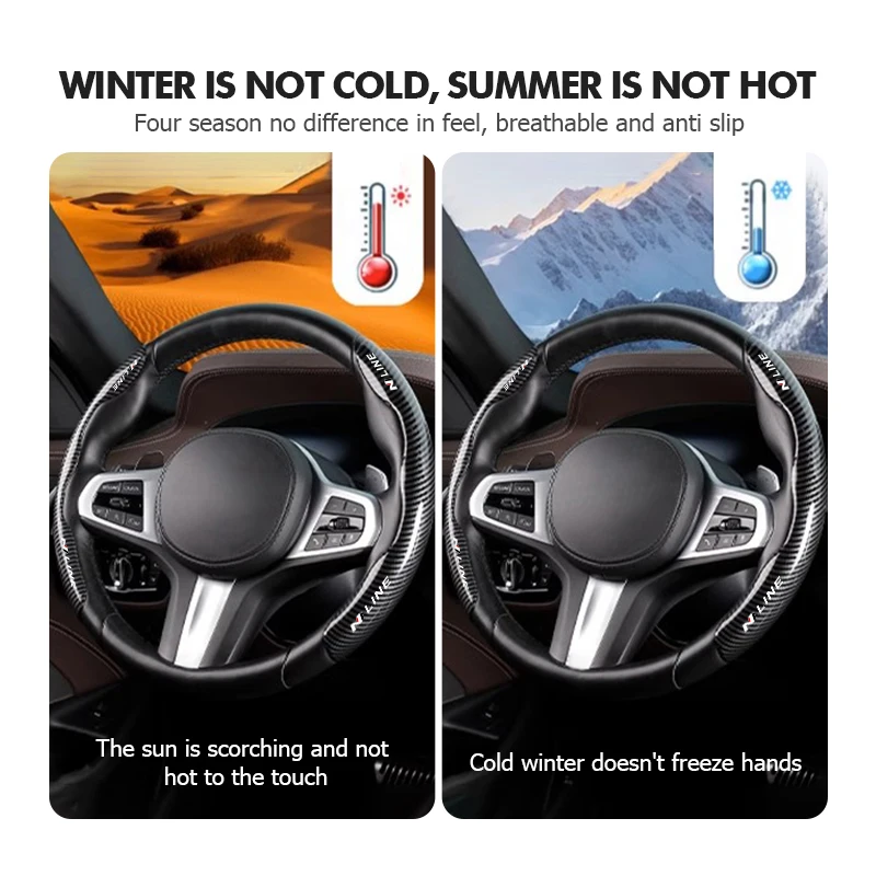 For Hyundai Car Steering Wheel Cover Carbon Fiber Non-Slip Protector Cover Decorative Cover Auto Accessories N Line Tuscon NX4 view 2