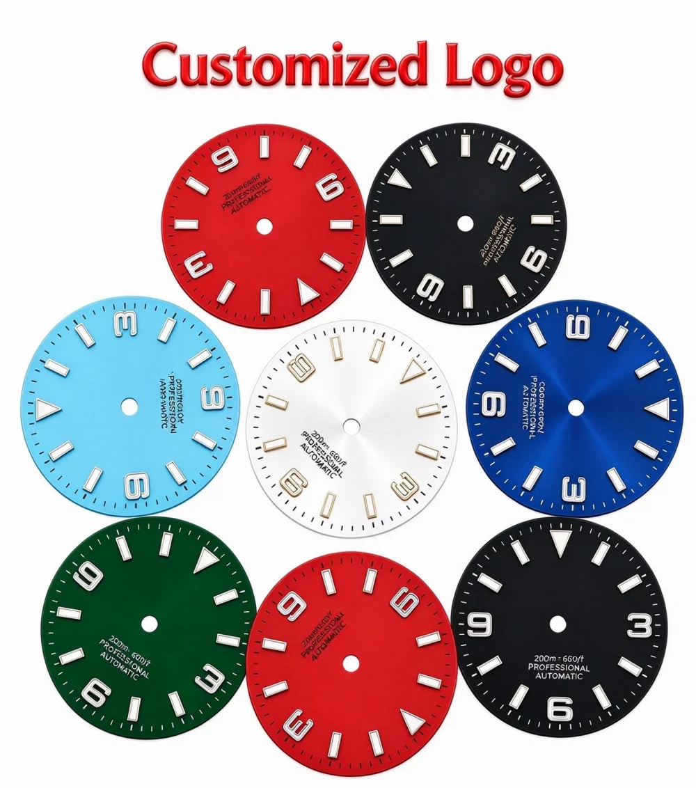 Custom Logo 29mm Watch Dial Blue Green Luminous Arabic Numeral Dial for NH35 2836 8215 Automatic Movement DIY Watch Mod Parts