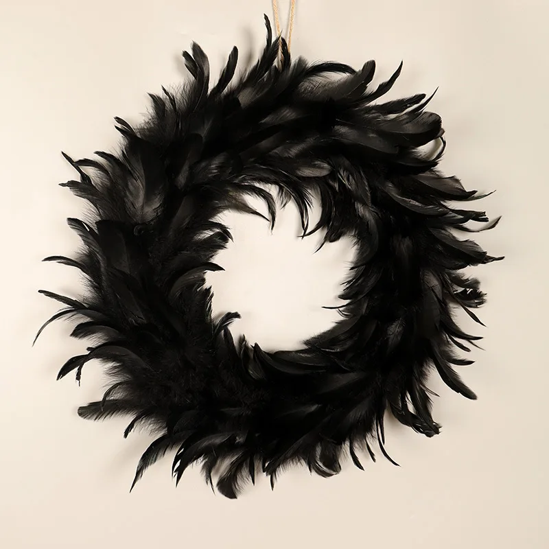 

Halloween Decoration Feather Wreath Black Holiday Decoration Front Door Pendant Door Knocker Room Decor Aesthetic