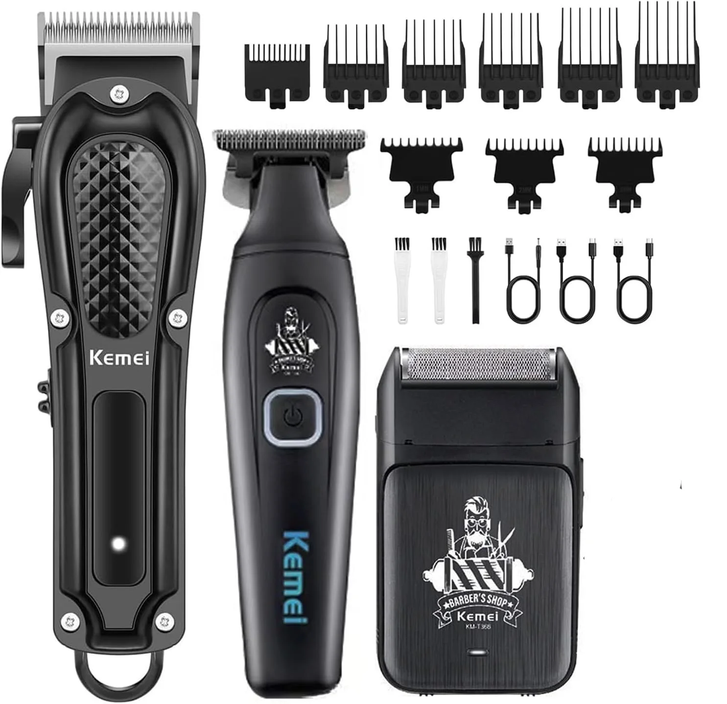 

Kemei Hair Trimmer Electric Foil Rechargeable Electric Shaver Barber Hair Cutting Grooming Kit Cordless Hair Clippers for Men