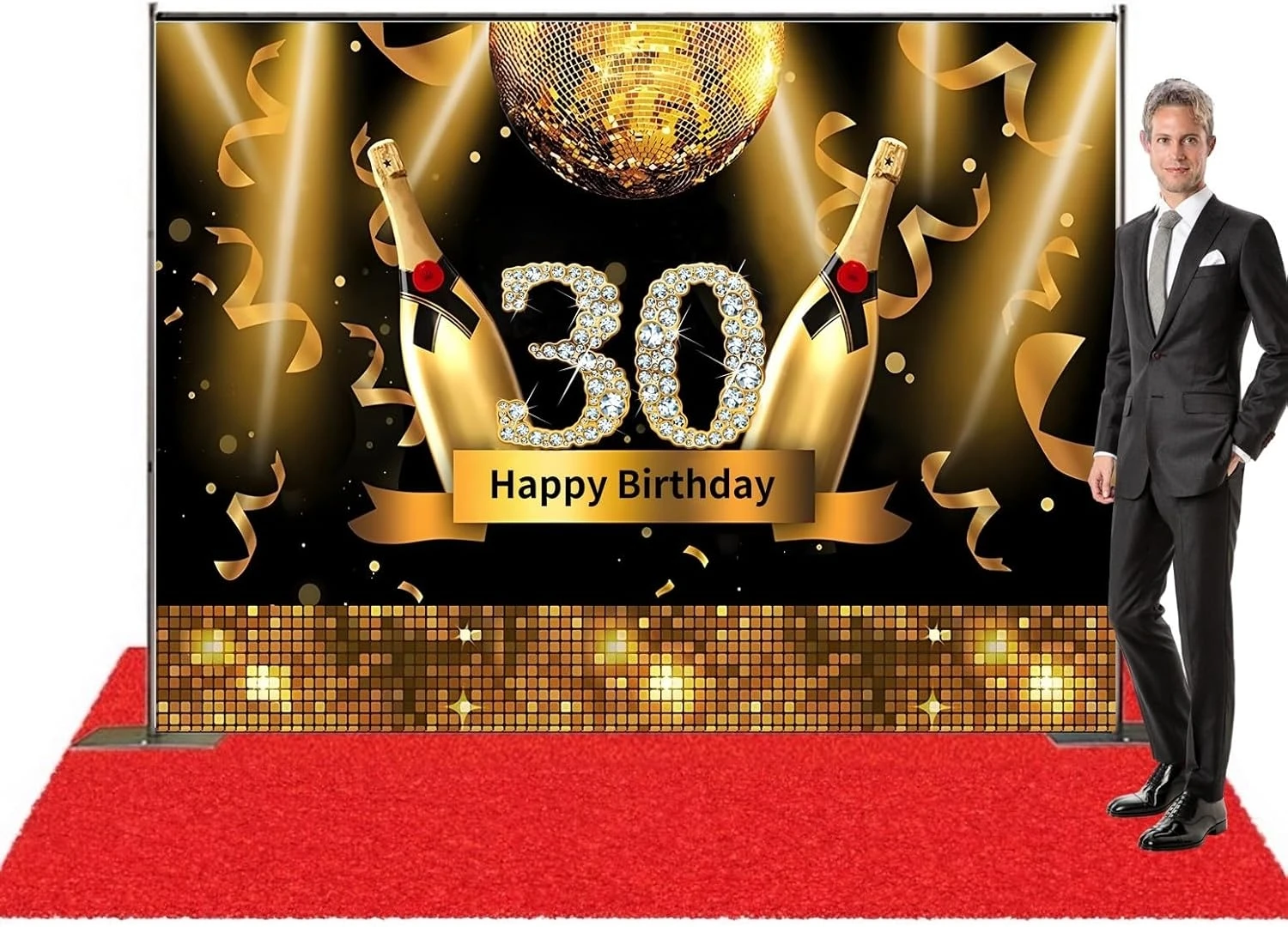 الشامبين هتاف الذهب لامع توهج الشريط سباركلي لامعة الماس عدد ديسكو 30th خلفية عيد ميلاد التصوير الخلفيات