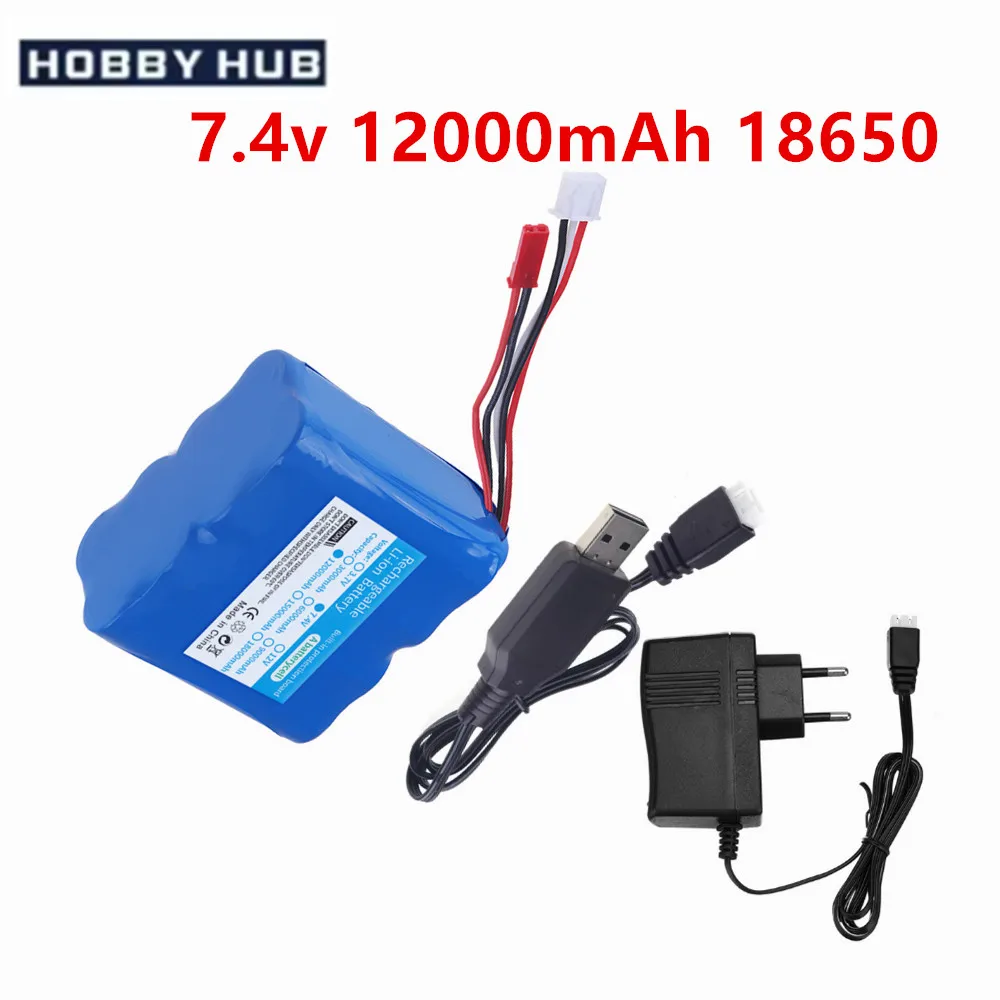 2S4P 7.4V 12000mAh Li-ion battery for remote control toys cars boats robots models accessories 7.4V 2S 18650 battery JST PLUG