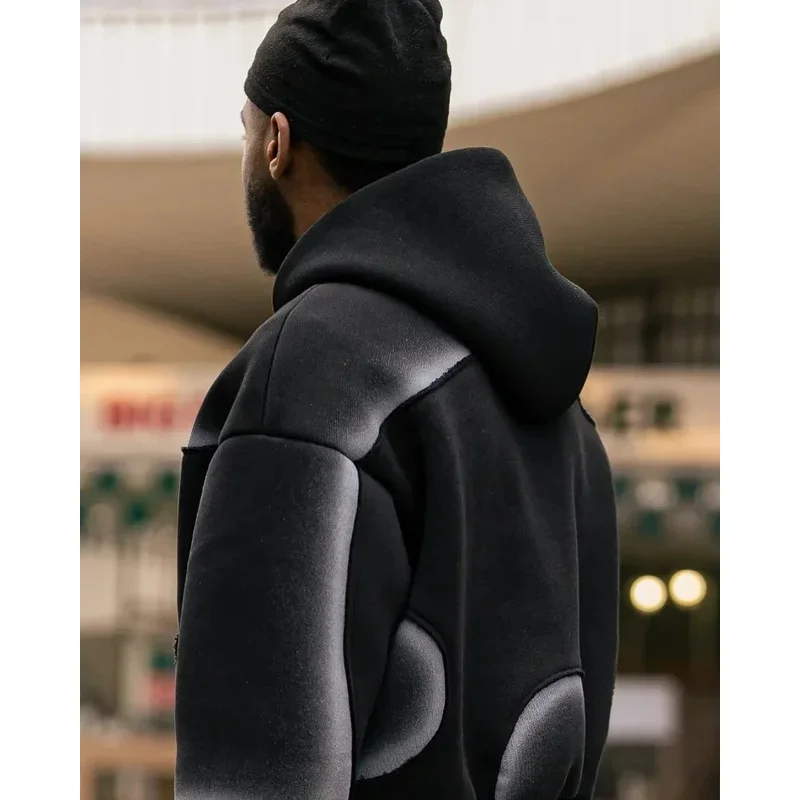 ❤ ❤ 2025 Y2k ملابس الشارع الأوروبية والأمريكية الظلام القوطية الشرير قلنسوة بسحاب موضة مخطط طباعة المتضخم S جديد ★ ☆