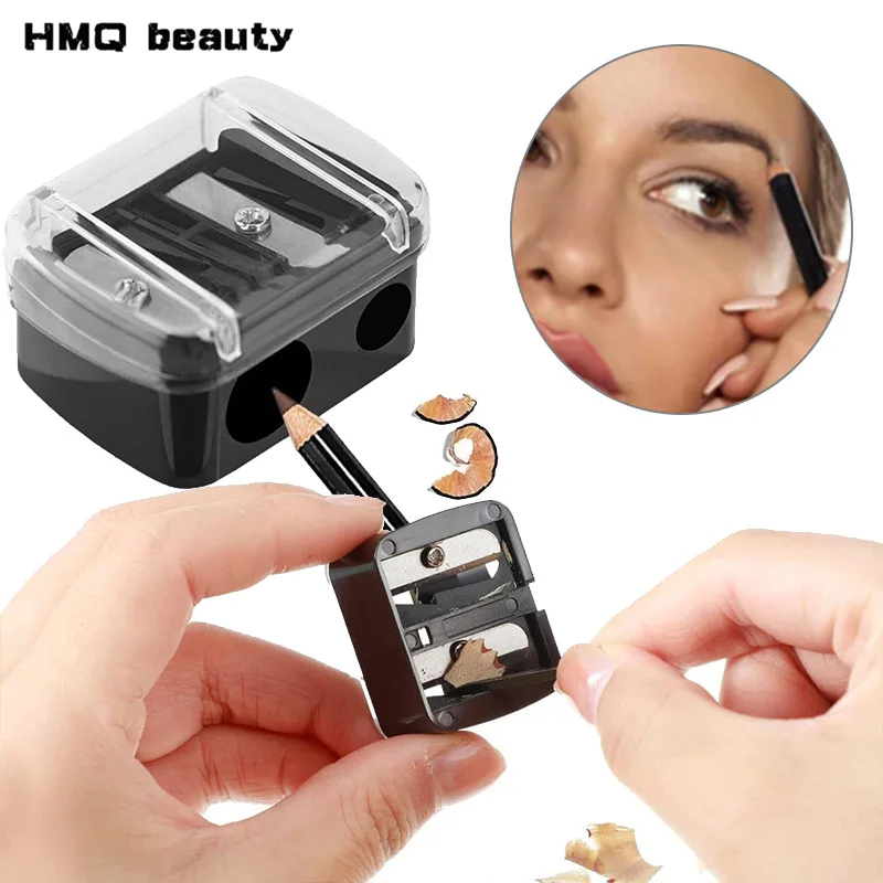 Lápiz Delineador de ojos para cejas, variedad de corte, bolígrafo para afilar, diseño de doble agujero, sacapuntas de lápiz de maquillaje 2 en 1 para suministros cosméticos