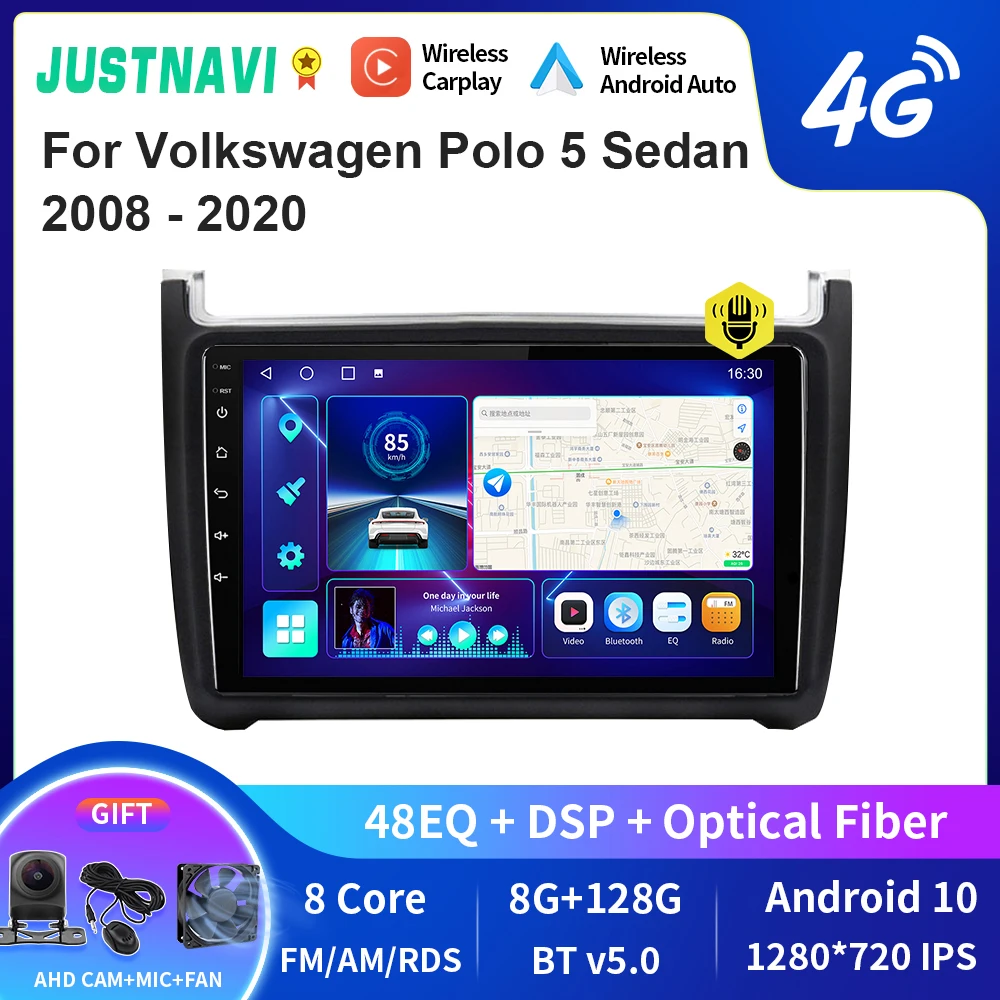 

JUSTNAVI QT10 CarPlay Android Auto Radio For Volkswagen POLO 5 Sedan 2008 - 2020 Multimedia Video Player 4G GPS 2 din Stereo DVD