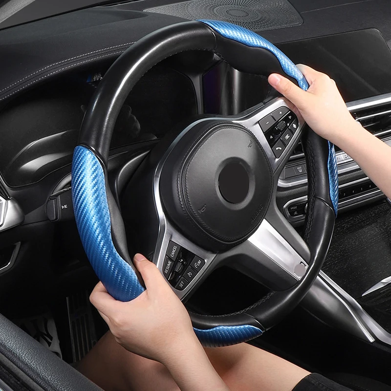 Universal Non-Slip 2 Halves Car Steering Wheel Cover Carbon Fiber Silicone Booster Cover Auto Anti-skid Accessories