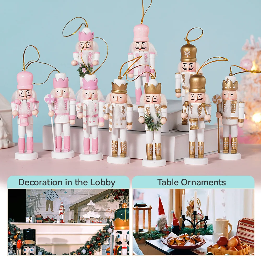 12CM Christmas Nutcracker Soldier Puppet Wooden Handicraft Christmas Tree Pendant Desktop Ornament New Year Home Decoration