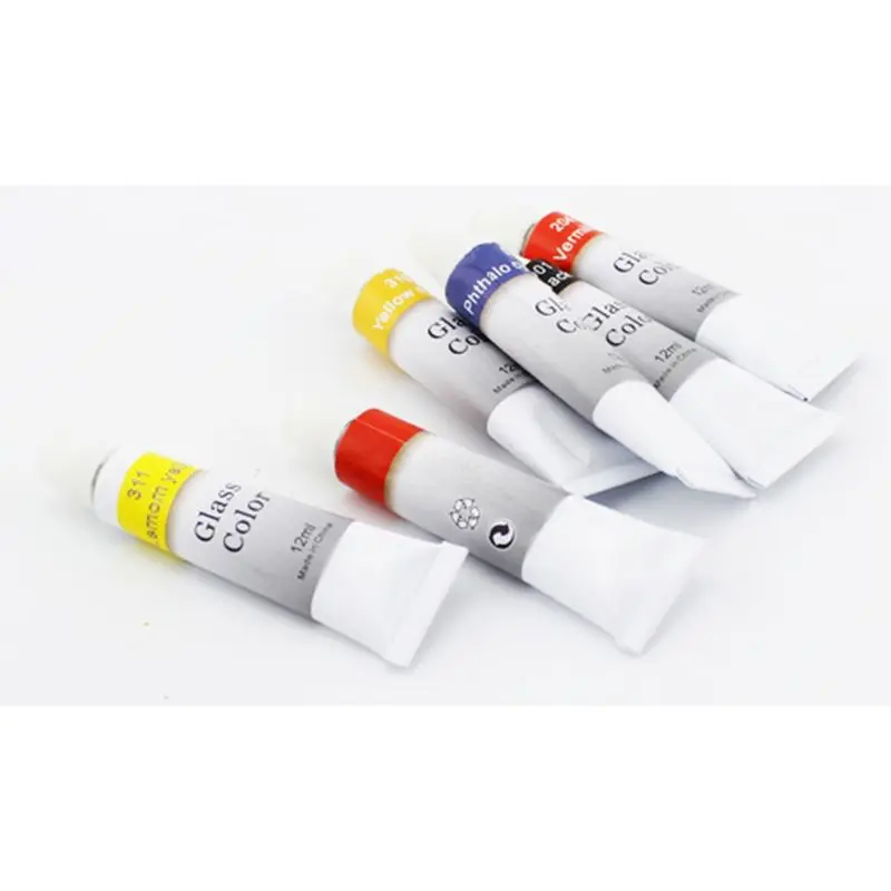12 مللي 12 لون طلاء زجاجي أكريليك أصباغ مرسومة باليد أنابيب رسم توريد فني دروبشيب