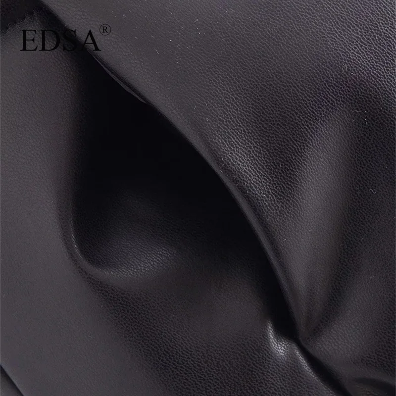 EDSA Women Black Faux Leather Padded Waistcoat for Autumn Winter Thick Warm PU Vest Jacket Chic Fashion Clothes Tops Outerwear