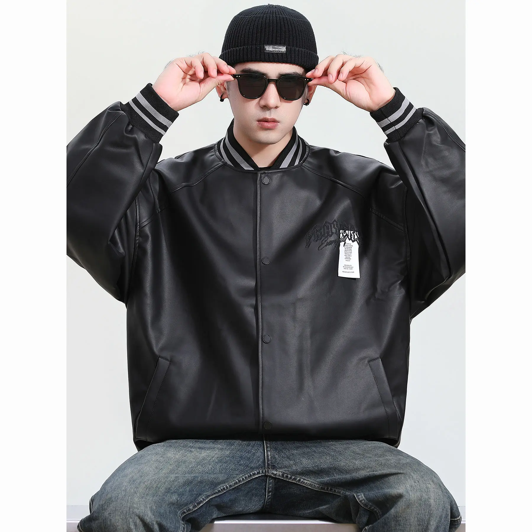 

Embroidery Leather Bomber Jackets Men America Retro Vsrsity Jacket PU Leather Trench Coats Men‘s Windbreker Vintage Men Clothes