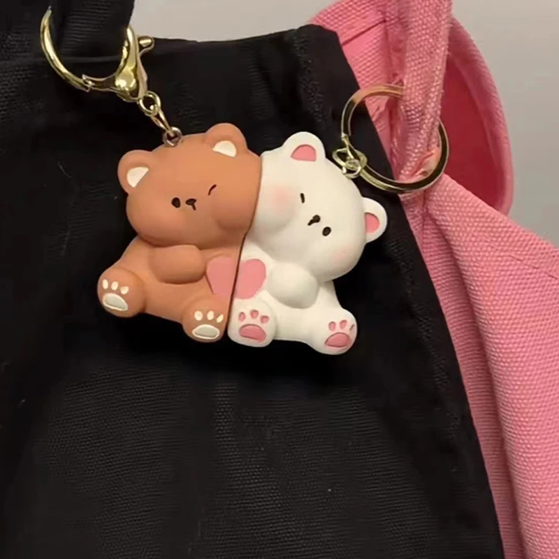 Couple Magnetic Suction Cute Bear Key Chain Pendant Magnet Keychain Couple Pendant For Valentines Friends Gift