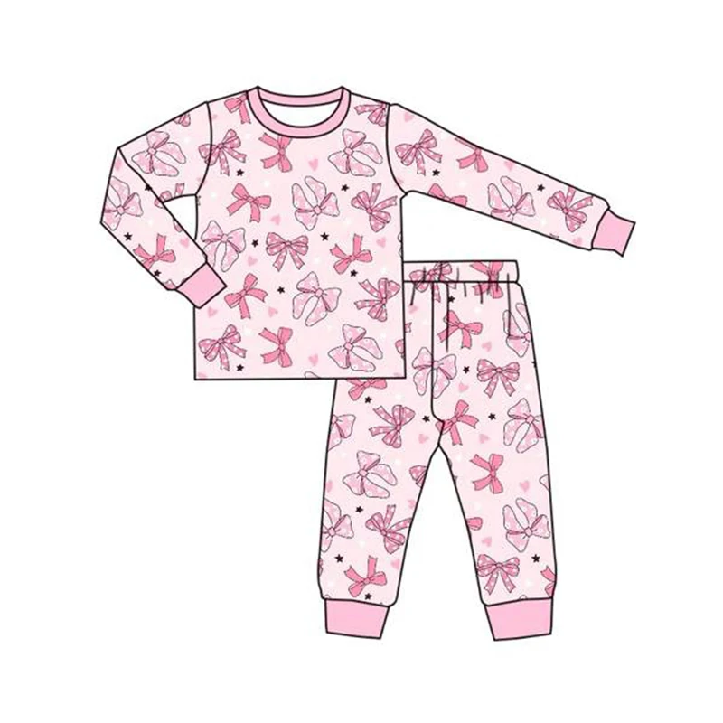 

Boutique children's clothing autumn long-sleeved suit pink bow element children's pajamas new design baby clothing wholesale