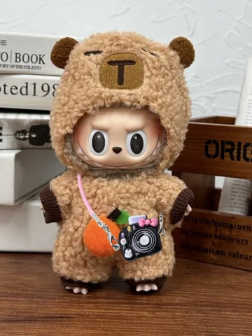 Doll Clothes For 17CM Labubu Capibara Set Jumpsuit Kawaii Headwear Camera 3PCS/Pack Plush Cotton Doll Dress Up Game Decoration
