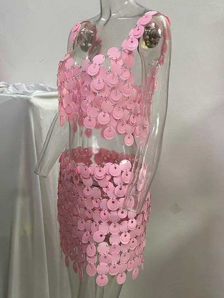 Amazon's new European and American Instagram nightclub sexy sequin backless chain set vest cross-border sequin short skirt