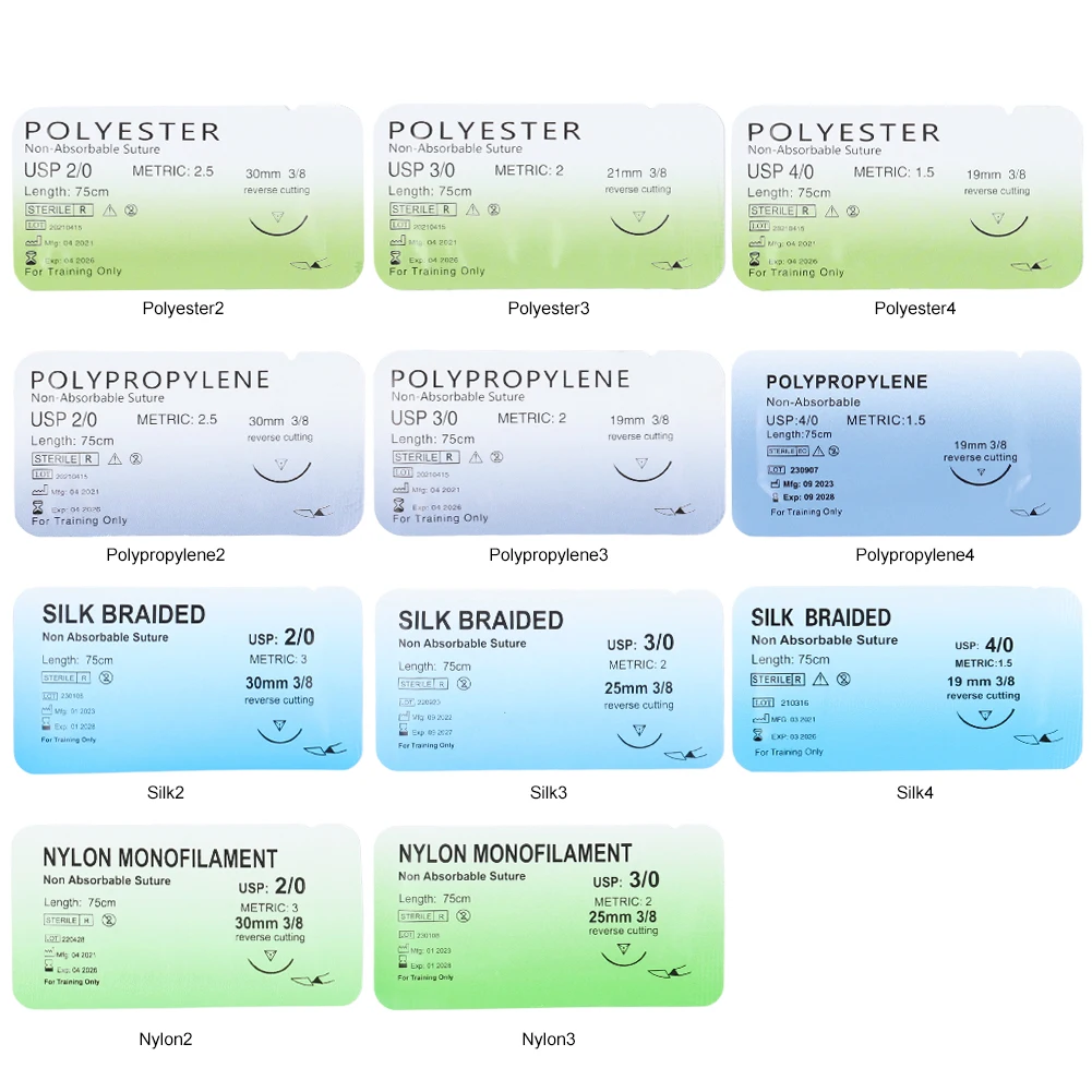 2/0 3/0 4/0 Medical Dental Sutures Nylon Silk Polypropylene Polyester Surgical Simulation Suture for Medical Students Education