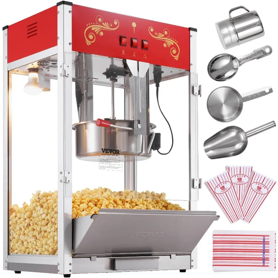 

Popcorn Popper Machine Countertop Popcorn Maker 1615W 16 Oz Red