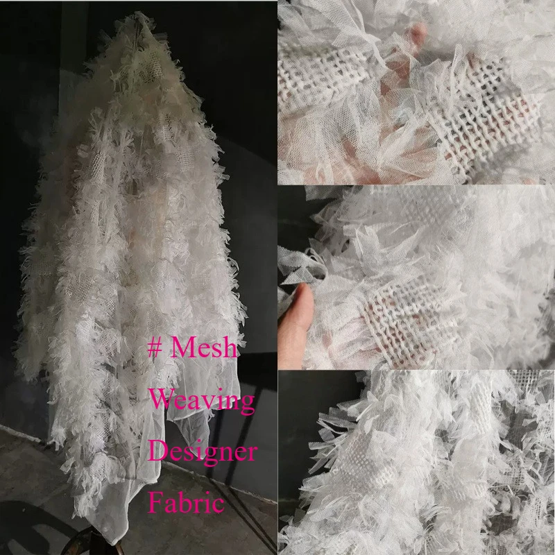 Mesh Weaving Designer Fabric White Color Graduation Creative Design for Clothing Diy Sewing By The Meter Wholesale Cloth