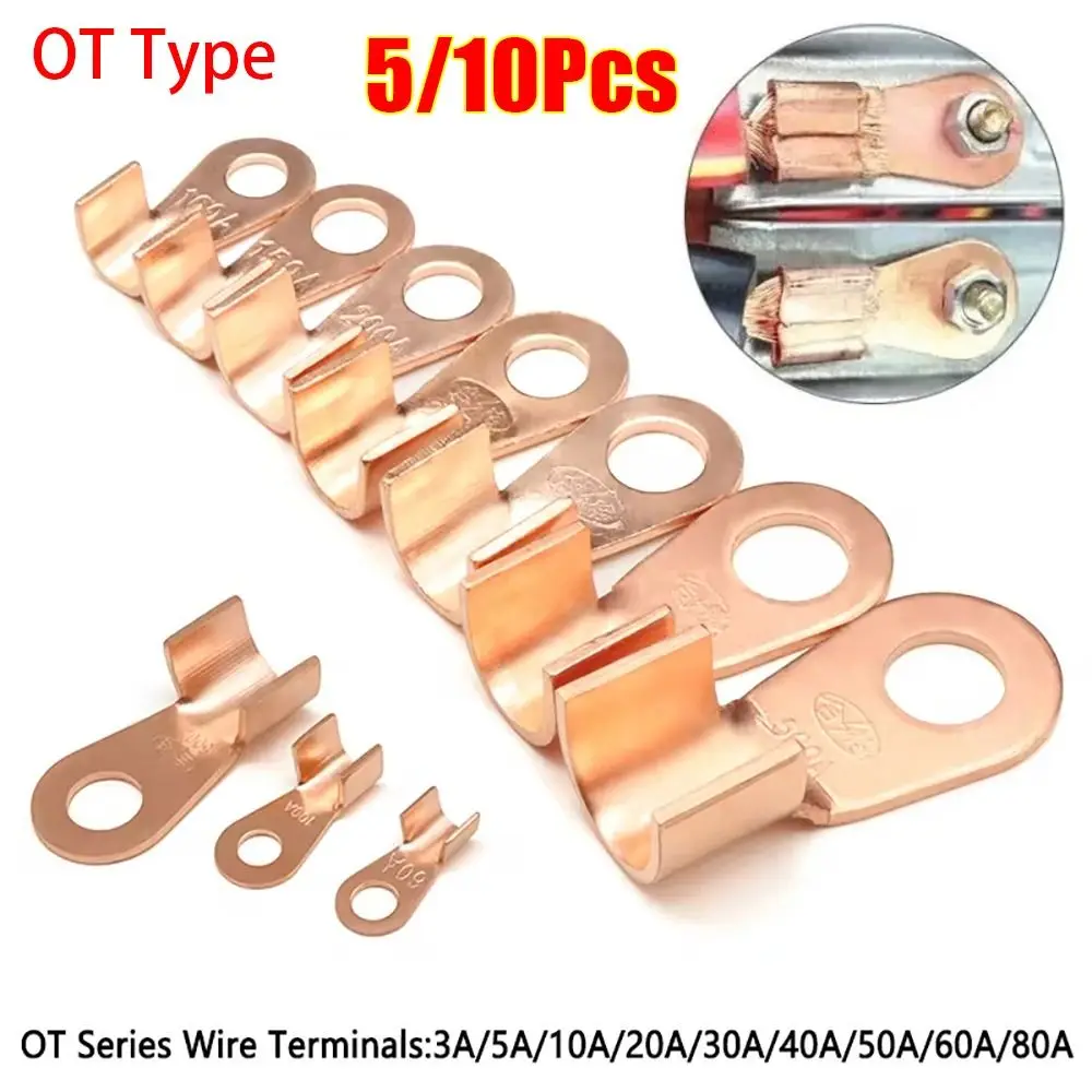 5/10Pcs OT Type OT Wire Nose Terminal Crimp Copper Bolt Hole OT Cable Connector Kit 1.5-16mm2 10A-400A OT Lugs Ring Crimp