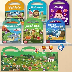 Children's Waterproof Cartoon Sticker Toy Book, Washable and Reusable Stickers, Animal, Fruit Garden, Dinosaur, Transportation, Human Body Themed Early Education Cognitive Learning Gifts for Christmas, Halloween, Thanksgiving