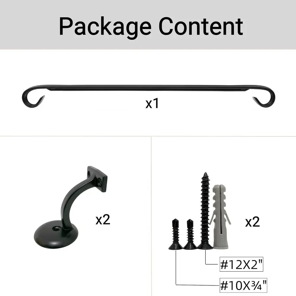 Matte Black Wrought Iron Stair Rail Grab Bar Kit, 4 Ft Railing Staircase Handrails