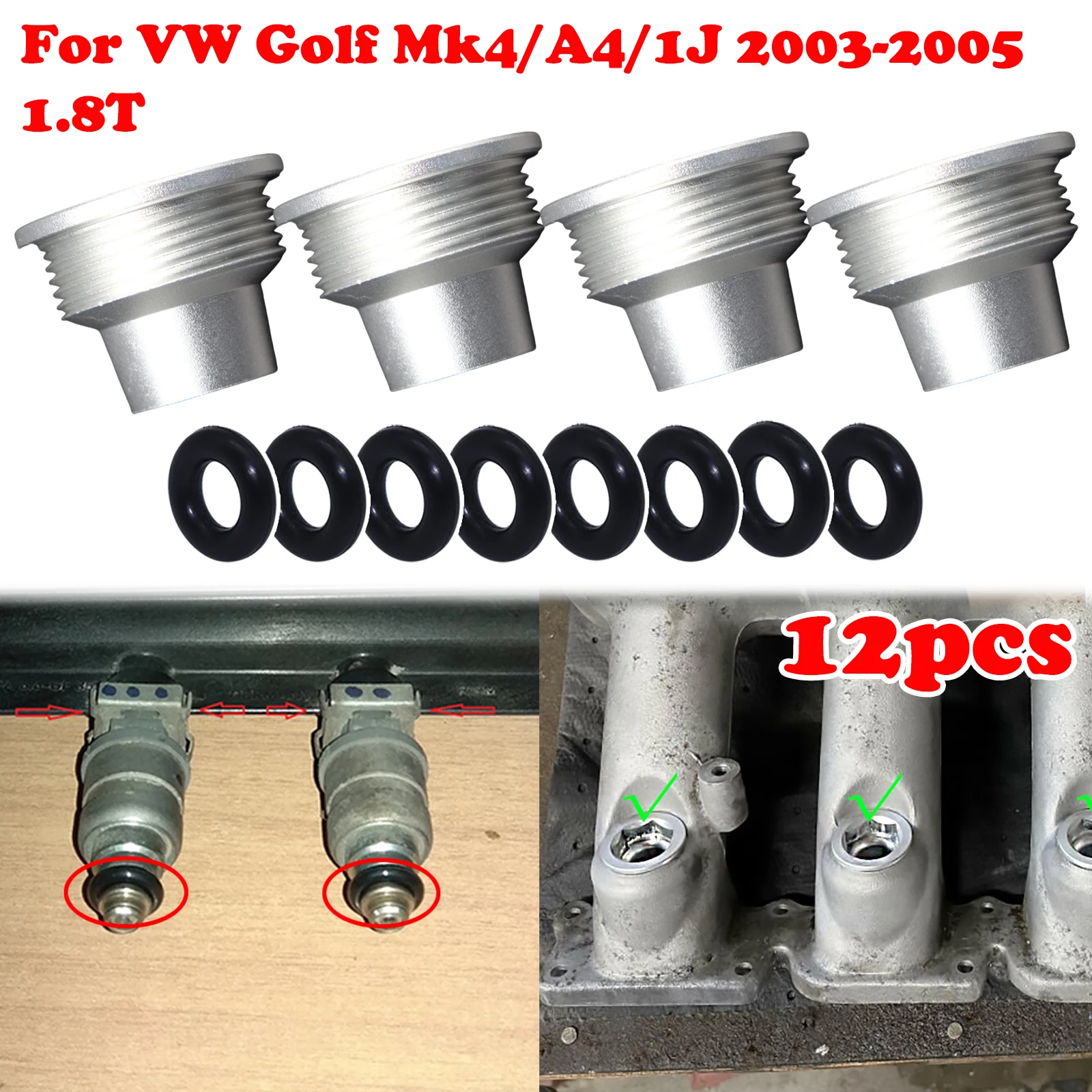 

For VW Golf Mk4/A4/1J Aluminum Fuel Injector Insert Cup Seat Control Engine Gasket O-Rings Nozzle Sealing Set Kit 2003-2005 1.8T