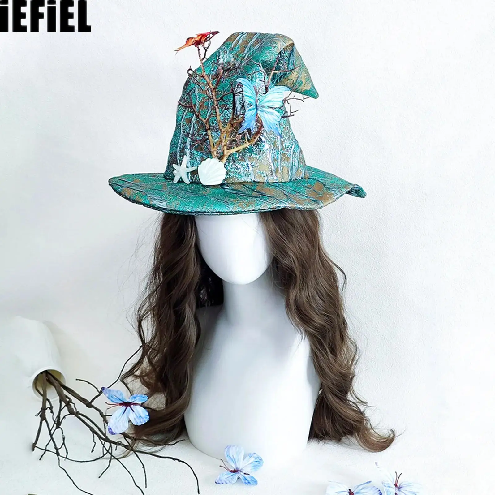 

Halloween Cosplay Witches Hat Witch Hats Woodland Or Sea Area Design Wizard Hat for Masquerade Accessories Renaissance Costume