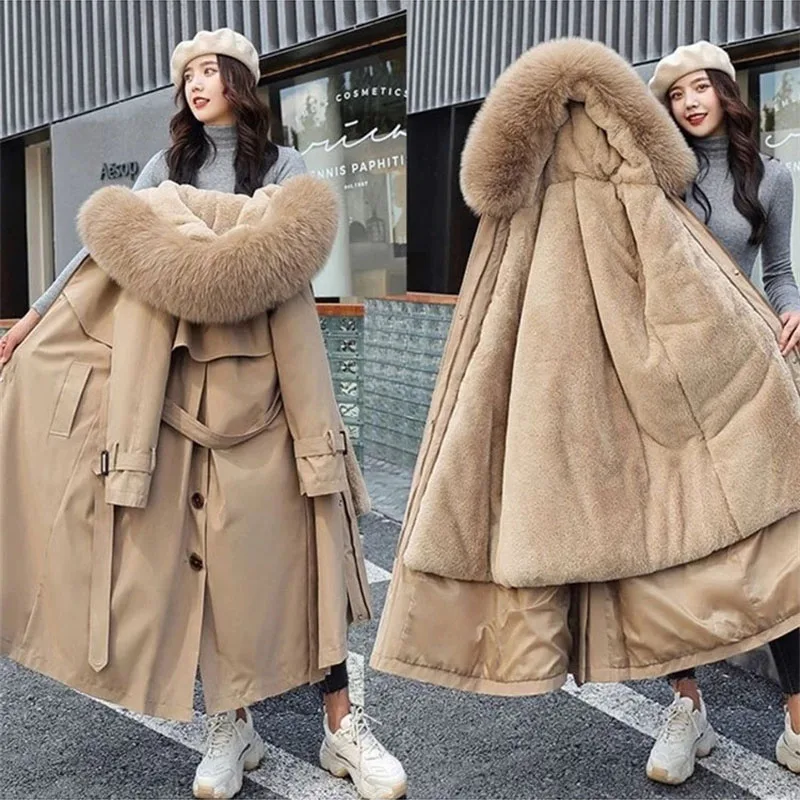 2022 Mới Áo Khoác Mùa Đông Nữ Parkas Dày Lót Lông Ấm Áp Dài Áo Khoác Dù Nữ Hoodie Nỉ Lót Lông Distachable Áo Khoác Ngoài 5XL