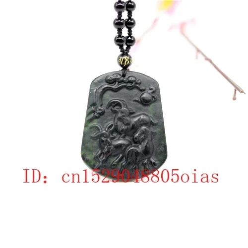 Natural Black Green Jade Obsidian Sheep Pendant Beads Necklace Fine Jewelry Carved Amulet Fashion Charm Gifts for Women