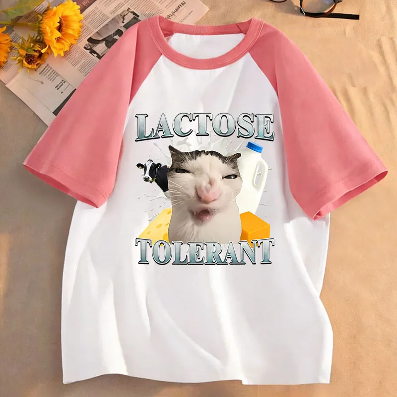 Cat with Milk Design Printed Print T Shirts Short Sleeve Kids Children's T-shirt Boys Girls Summer Spring Casual Top Tee