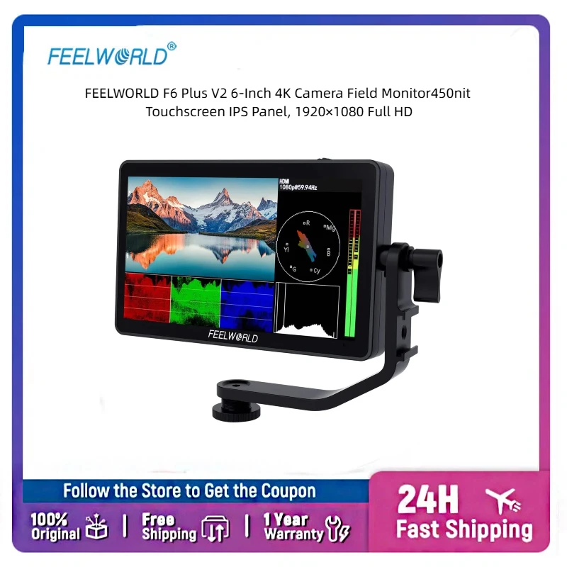 FEELWORLD F6 Plus V2 6 Inch 450nit Touch Field Monitor FHD 1080P IPS 4K HDMI 3D LUT Waveform HDR Focus Assist For DSLR Gimbal