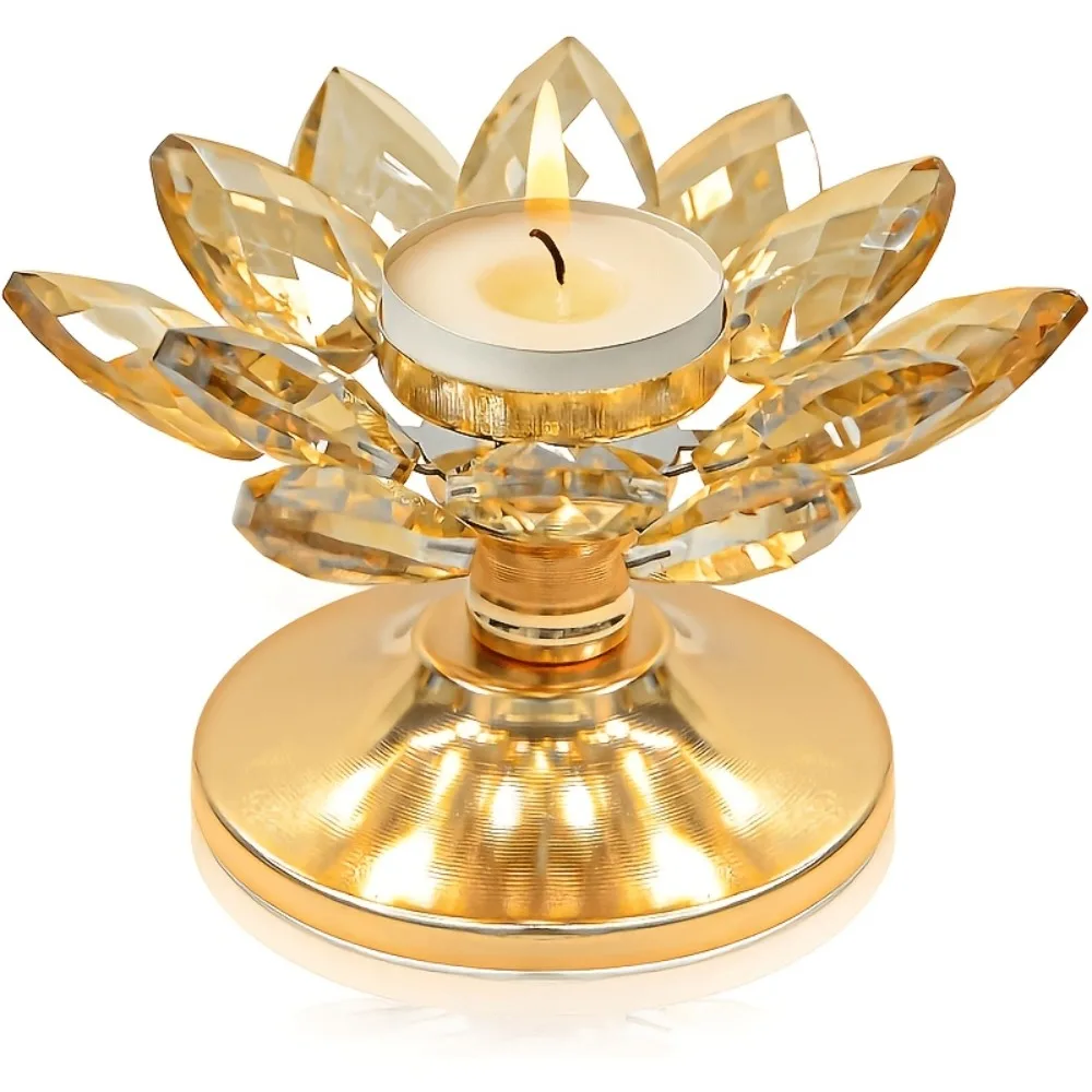 Metal Base Lotus Candle Holder Handcrafted Non-slip Transparent Candle Tray Multi-purpose Romantic Lotus Flower Figurines