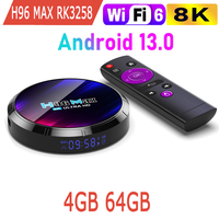 Android 13.0 TV BOX RK3528 Quad Core Rockchip 2.4G 5G WIFI6 BT5.0 LAN 100M Global Media Player H96 MAX