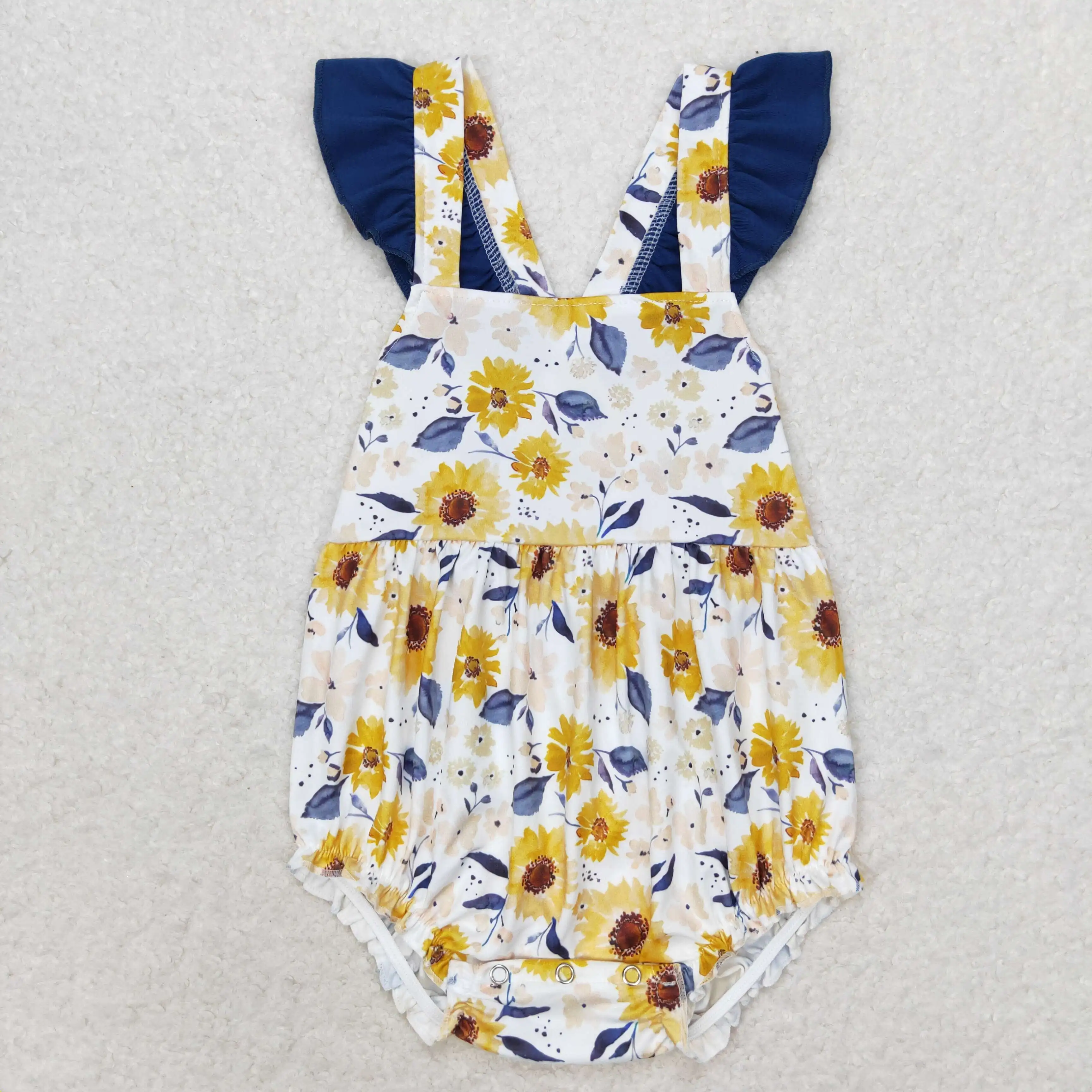 

SR1422 Fashion Baby Girls Summer Clothes Toddler Short Sleeve Sunflower Print Kids Boutique Romper