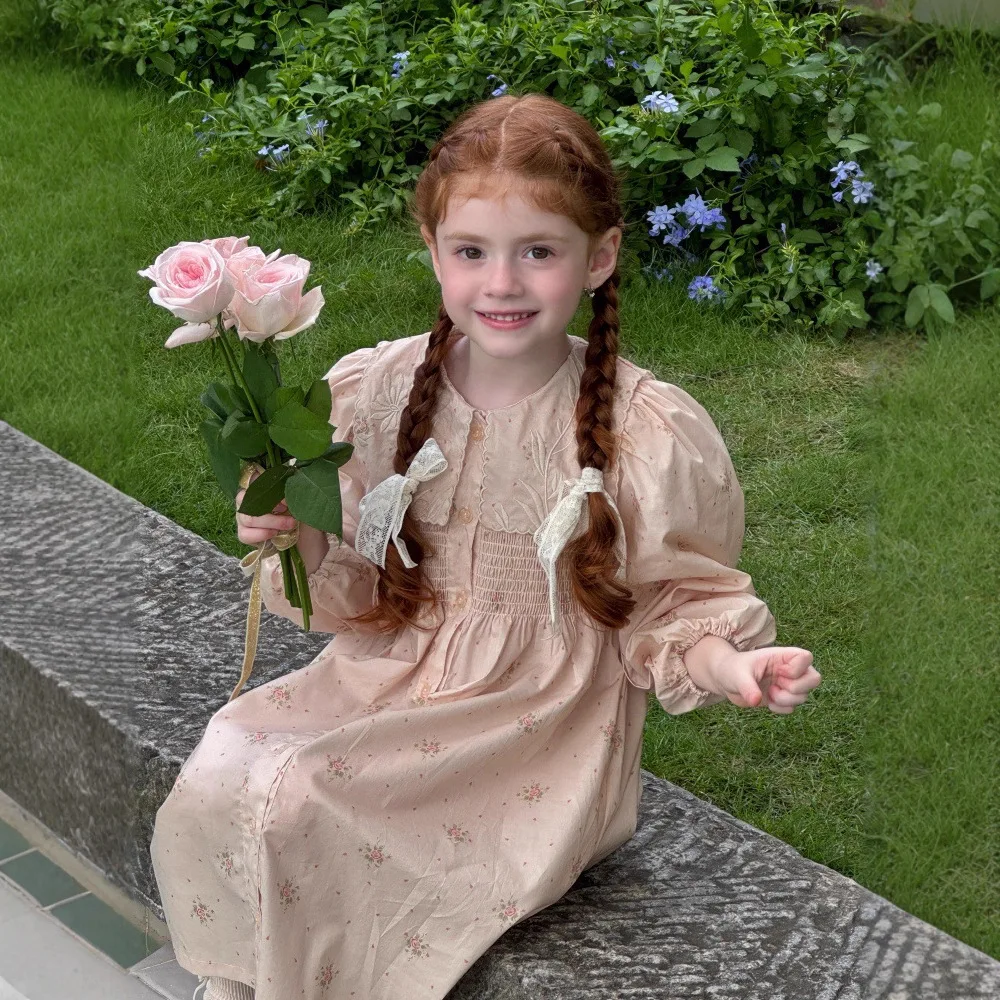 

3-8Y Children Girls Dress Autumn Navy Collar 100% Cotton Toddler Kids Girls Princess Dress Flower Embroidery Little Girls Dress