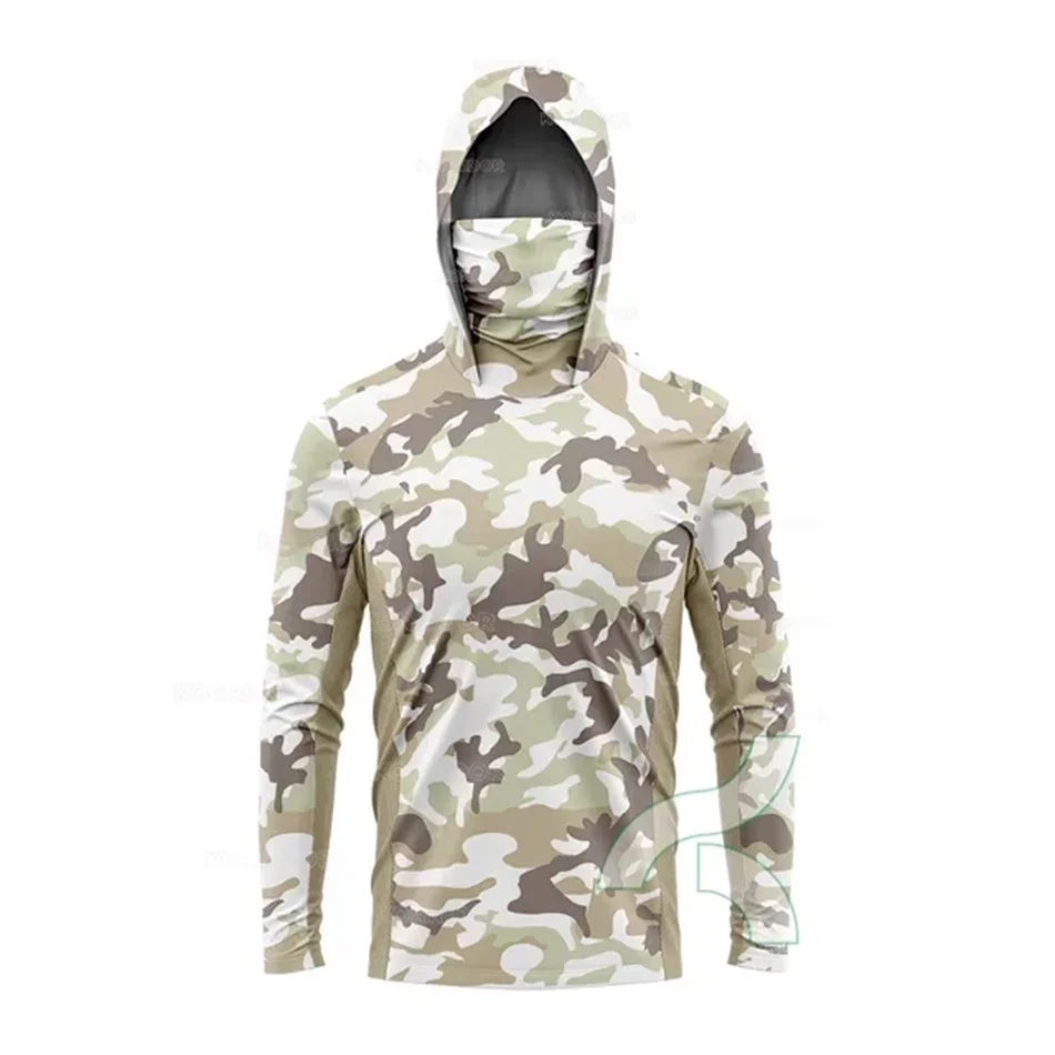 Huk Camouflage Fishing Hoodie Shirts with Mask UV Neck Gaiter Fishing Clothing Men's Long Sleeve Breathable Quick Dry T-shirts