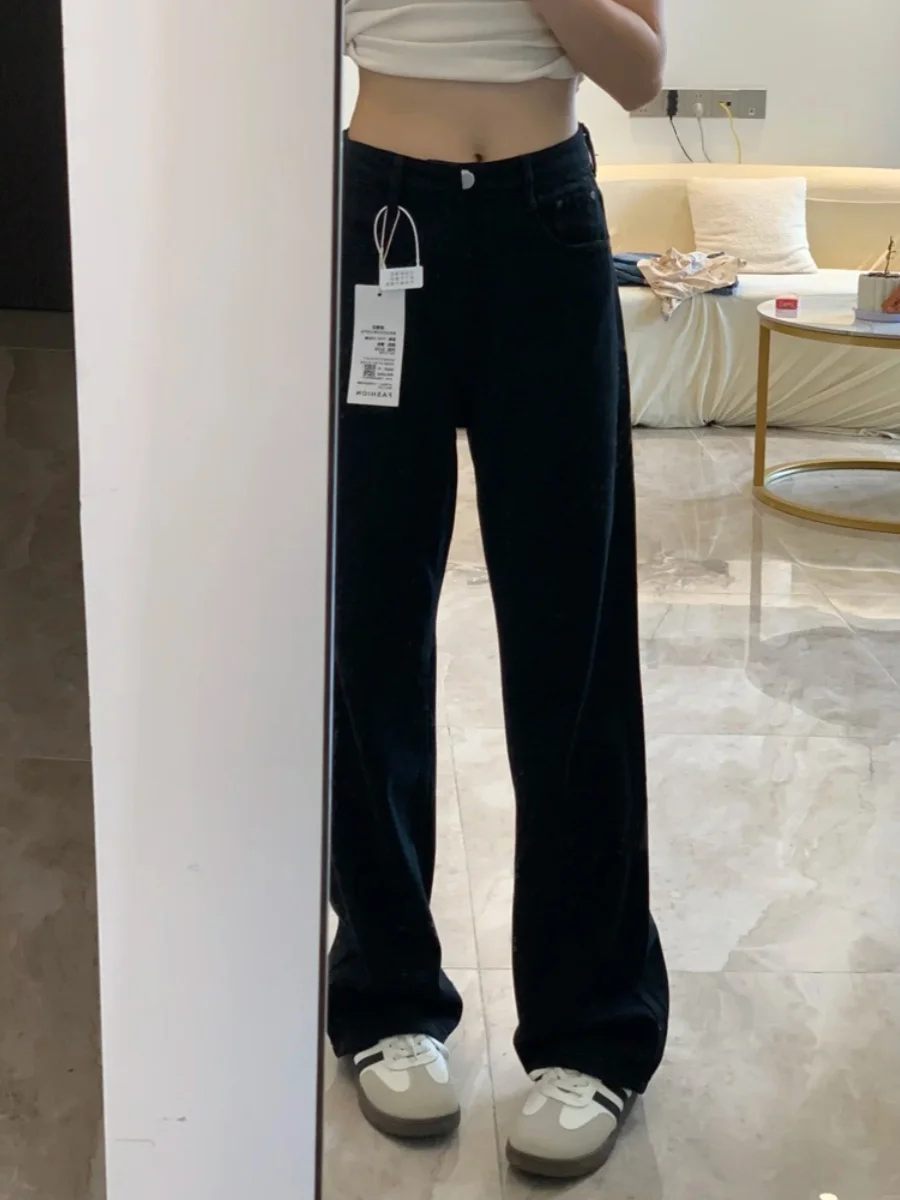 

Джинсы прямого кроя с высокой талией для женщин, весна-осень, большие размеры, скрывающие бедра, стройнящие брюки, длинные штаны