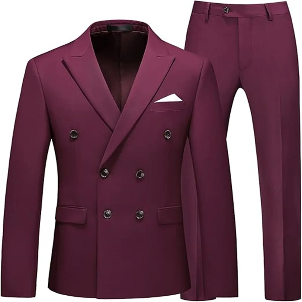 بدلة رجالي مكونة من قطعتين مزدوجة الصدر بقصة ضيقة وسترة وسروال لحفلات الزفاف وحفلات العودة للوطن #3