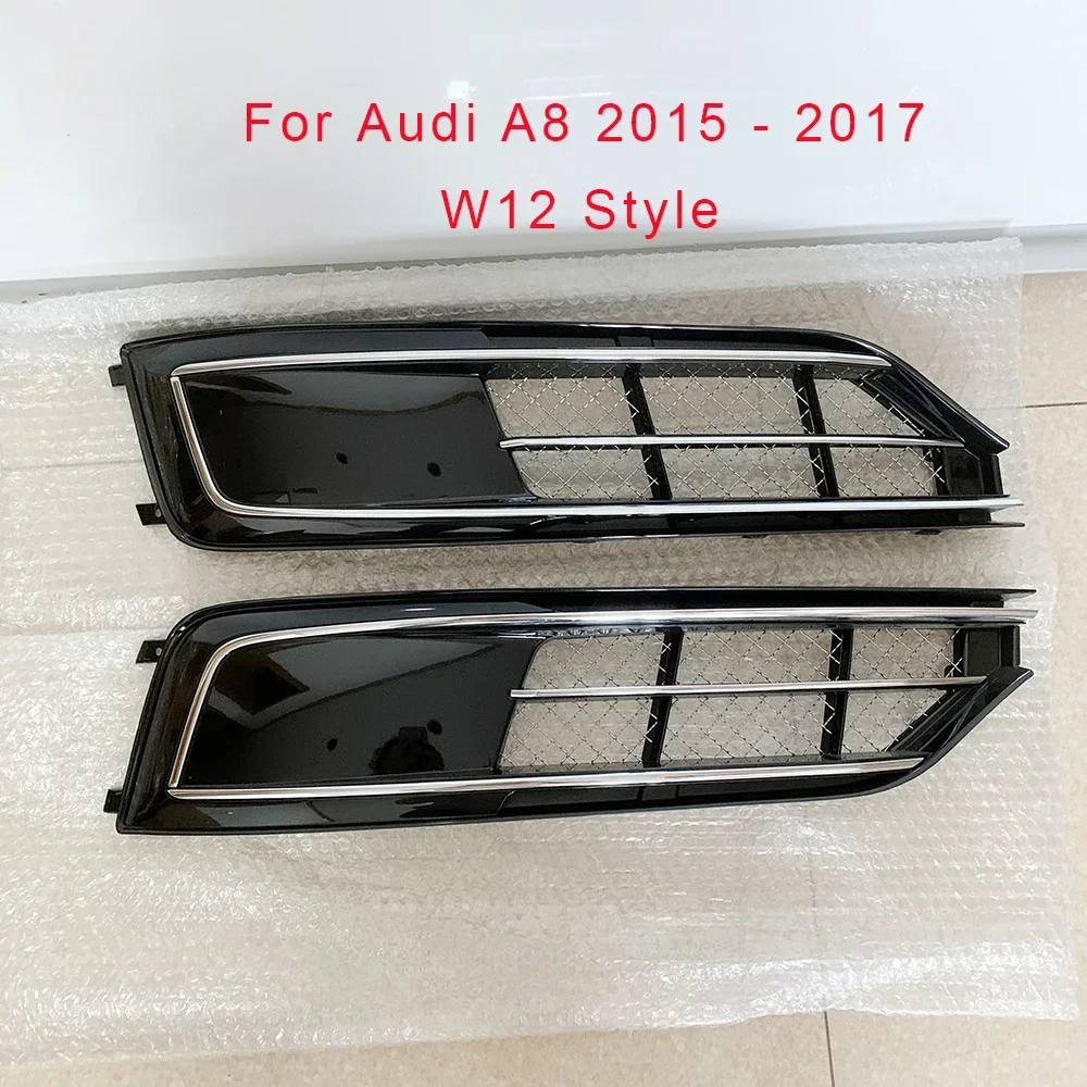 

2 PCS Left & Right Car Front Bumper Hole Grills Fog Lamp Grills ABS Chrome Line Fits For Audi A8 2015 2016 2017 W12 Style