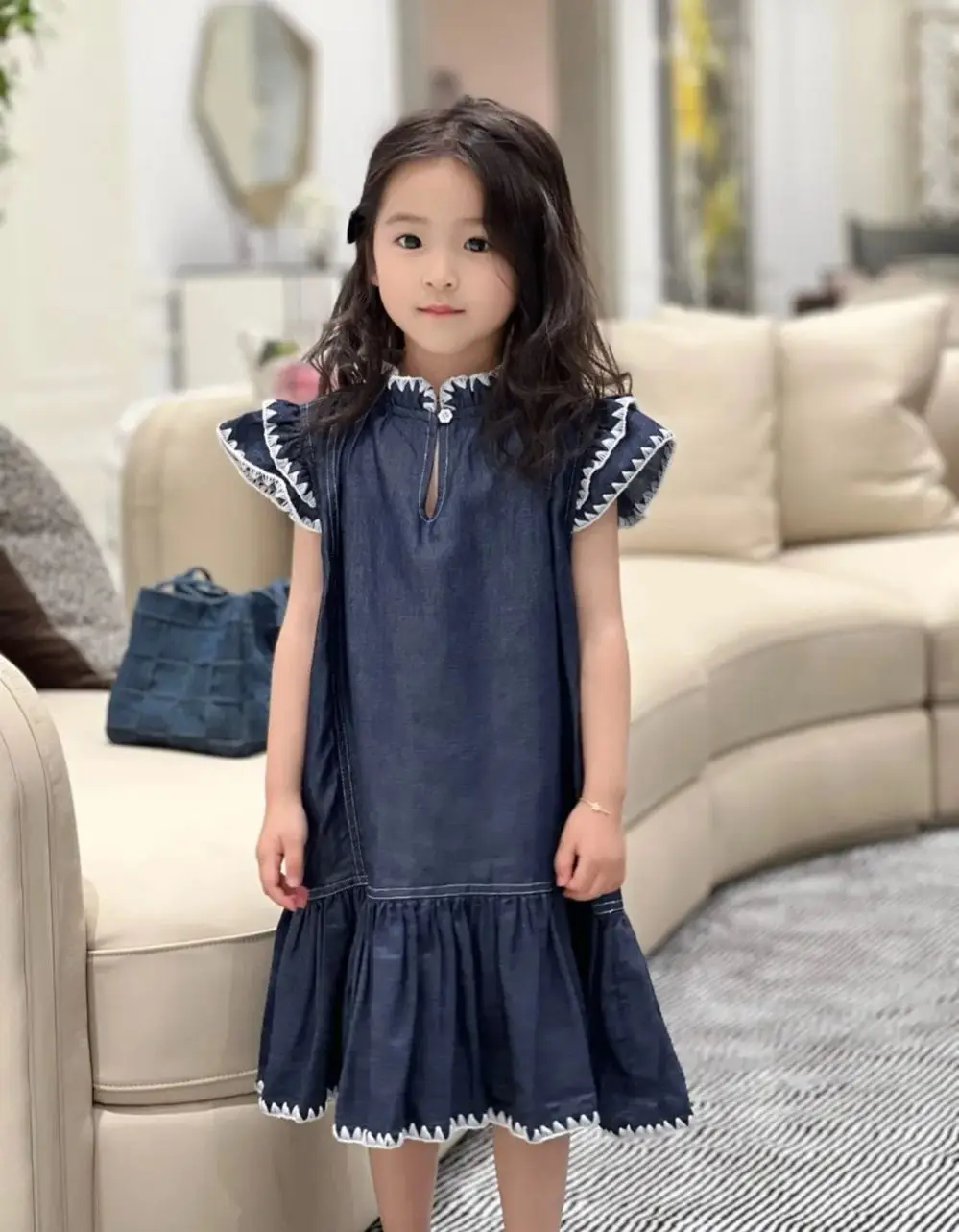 kid girl summer clothes girls dress Cowboy colored fashionable embroidery dress baby clothes
