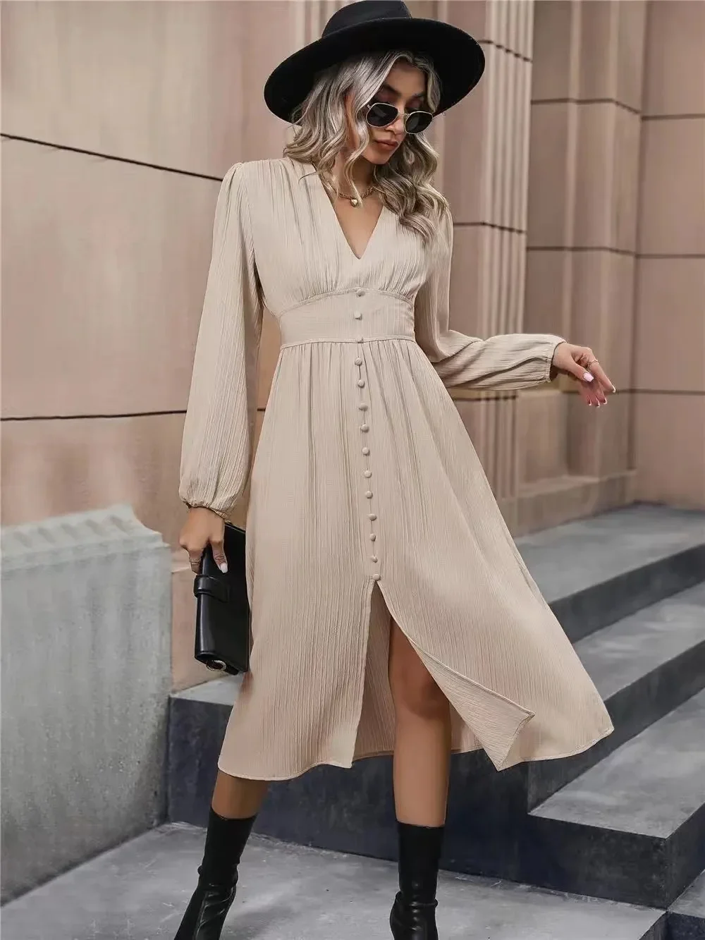 2024 New White Single Breasted Elegant Dress For Women Party Robe High Waist Satin Long Dress Sexy Lantern Sleeve Midi Dresses