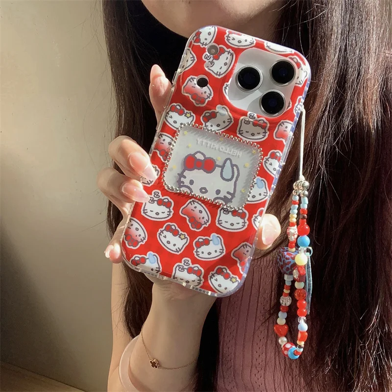 

Japanese Cute Cartoon Kitty Phone Case For iPhone 17 Pro 15 14 16 Pro Max 14Pro Back Cover with Chain Shockproof Protective Case