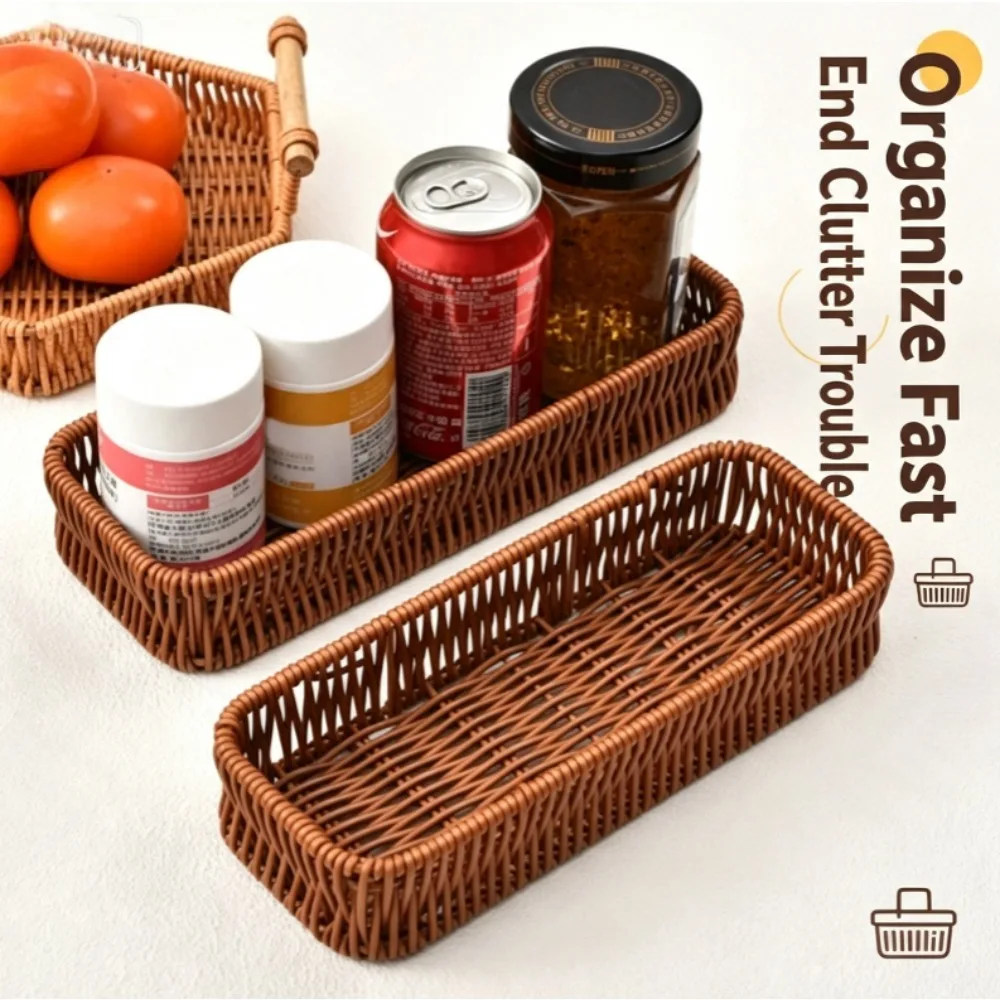 1PCS Imitation rattan desktop storage box, kitchen drawer tableware drainage and sorting box