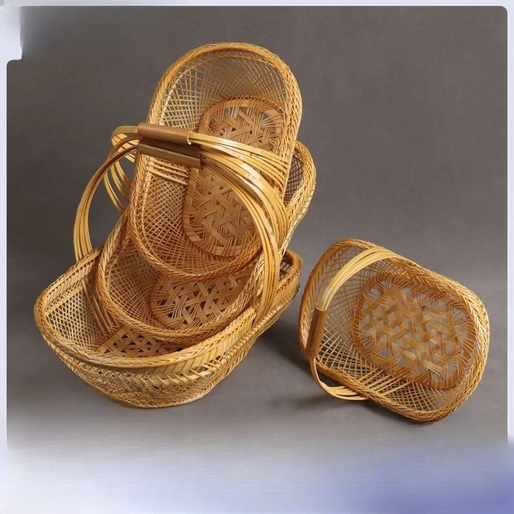 Handmade bamboo baskets, bamboo baskets, food baskets, storage baskets, boutique hand baskets, Hangzhou blue hollowed-out fruit