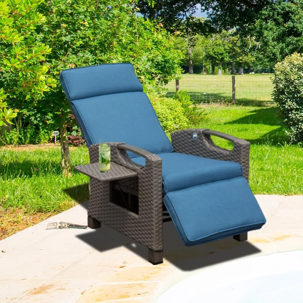 

Outdoor Reclining Chairs with Extended Footrest, Adjustable Recliner Up To 150° with Flip Side Table, Sun Loungers