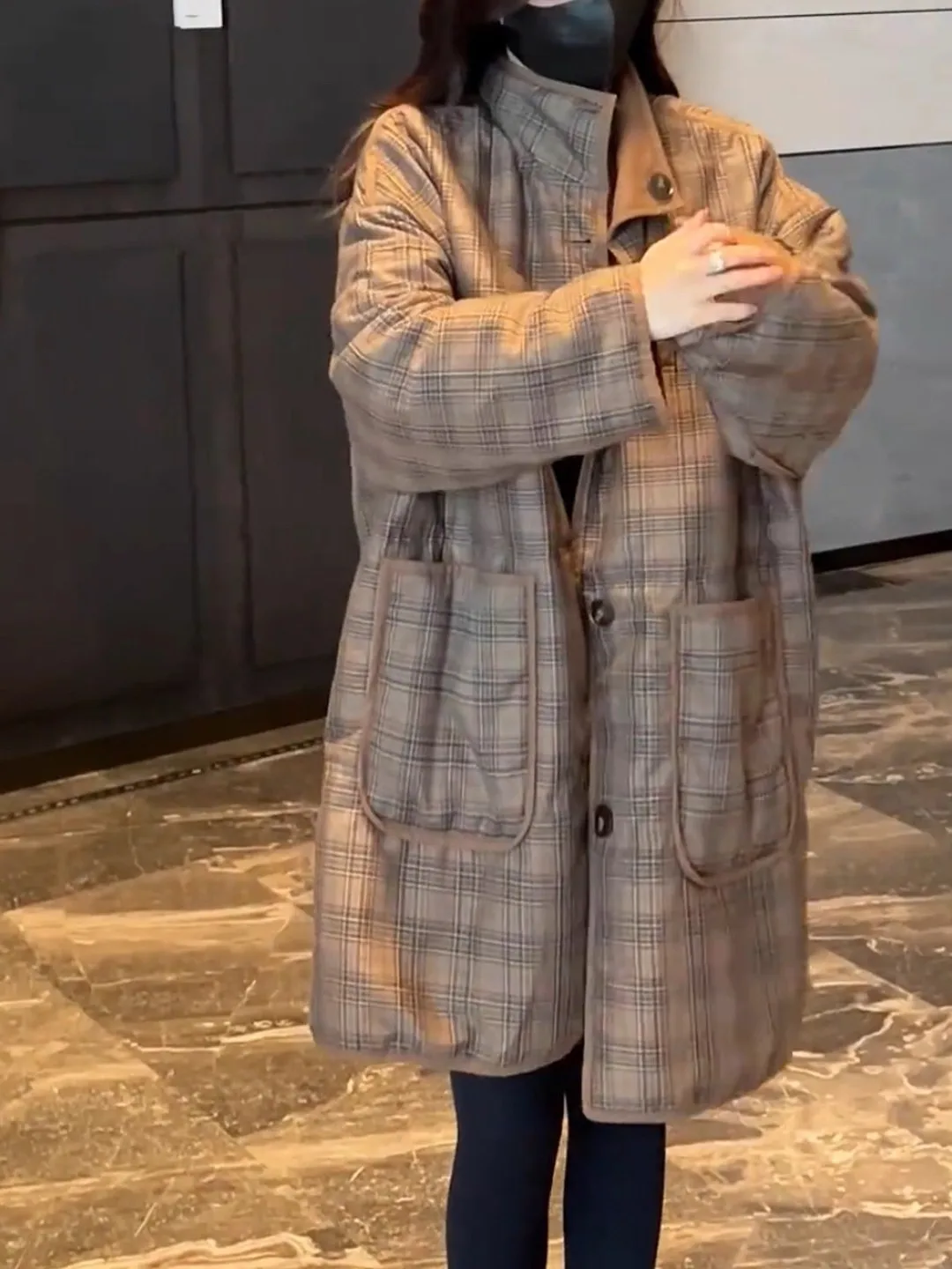 Retro Casual versátil Thiened suelto a cuadros cálido algodón Jaet mujer 2025 invierno Faion relleno algodón abrigo Mujer