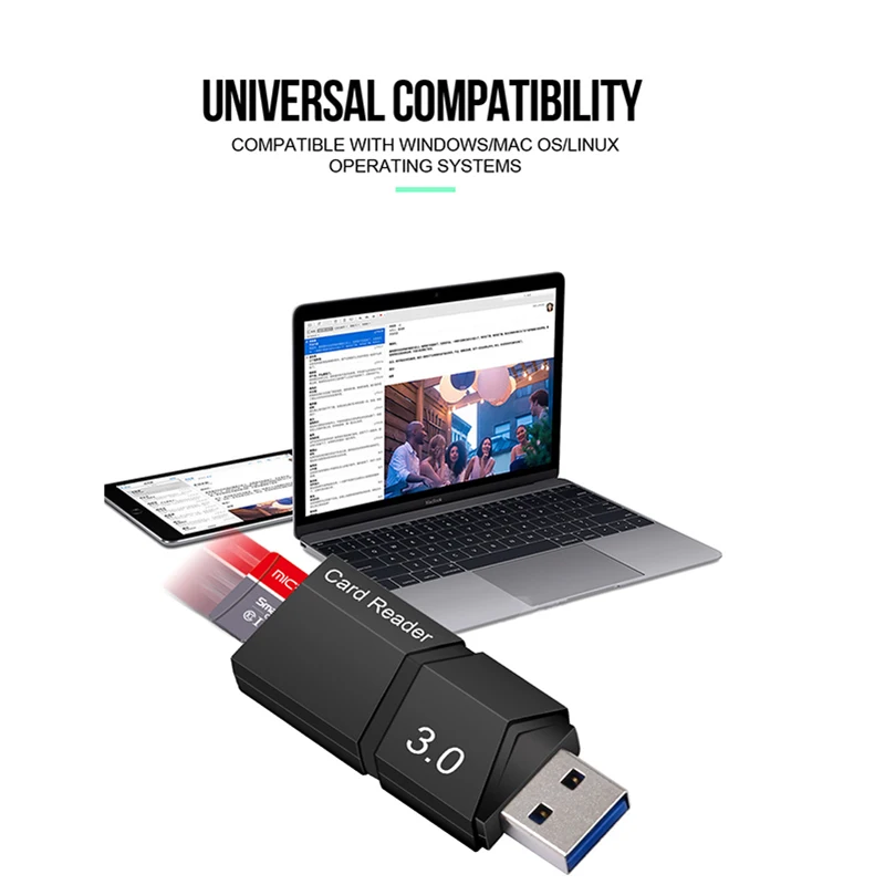 USB3.0 TF Card Reader High Speed Micro SD Card Reader Writer Plug Play Data Transfer Adapter for Computer Laptop PC Notebook