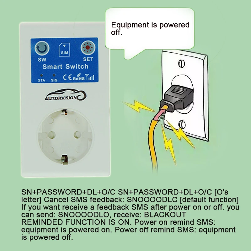 EU Plug สมาร์ท GSM Outlet ปลั๊ก SOCKET อุณหภูมิ SENSOR SMS Command Control,power SMS ข้อเสนอแนะเมื่อปิด