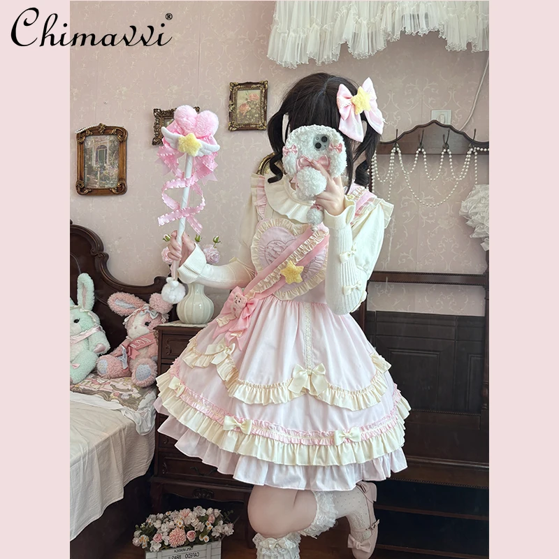 الأصلي اليابانية الحلو فتاة لطيف لوليتا فستان بحزام 2025 الخريف الملابس Kawaii القوس عالية الخصر أنيقة الأميرة JSK فساتين #4